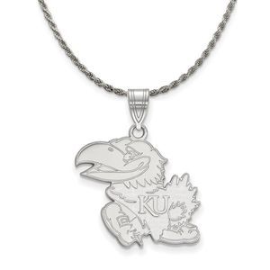 Sterling Silver U. of Kansas Jayhawks Large Pendant Necklace - 24 In